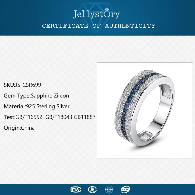 Jellystory 925 Sterling Silver Ring with Round Sapphire Zircon Gemstone Fine Jewelry ring for Women Wedding Party Gift wholesale