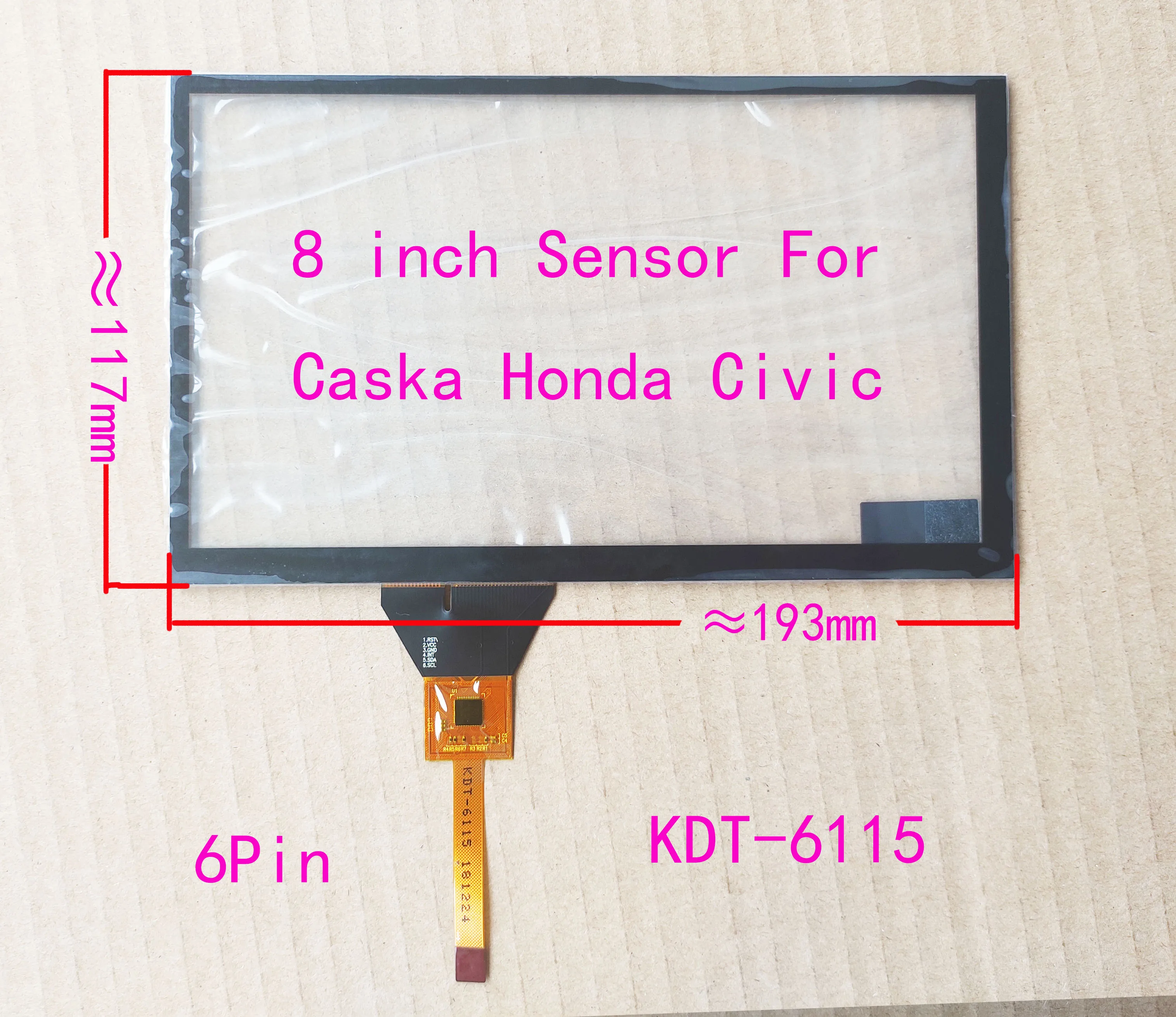 

8 inch 193*117mm Sensor Digitizer Touch Glass For Caska HONDA Civic KDT-6115 6pin