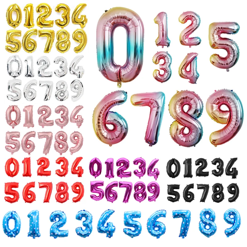 Number Foil  helium Balloons 16 32 Inch Digital Globos Birthday Wedding Party Decorations Ballons Baby Shower Supplies