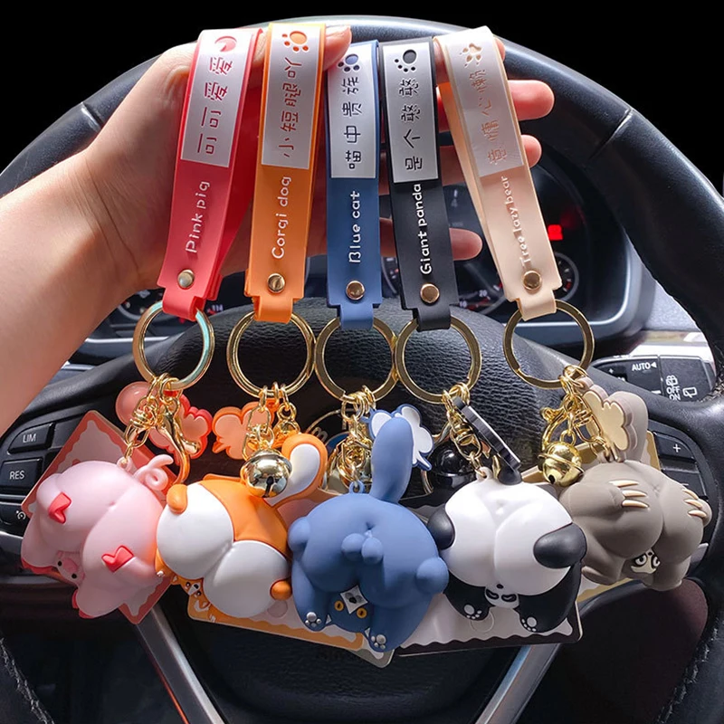 Cute Corgi Pig Butt Key Chains Lovely Cartoon Cats Panda Ass Keychain Women Men Car Bag Pendant Keyring Creative Jewelry Gift