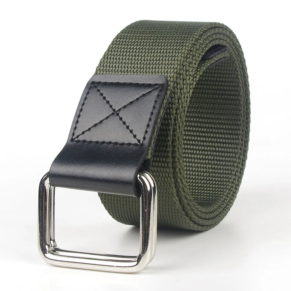 Popular Casual and Versatile Fashion Youth Double Ring Square Button Canvas Men‘s Belt