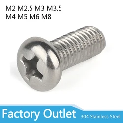 10/50 M2 M2.5 M3 M3.5 M4 M5 M6 M8 A2 304 Stainless steel Cross Round Phillips Pan Head Screw Bolt Dia 2 3 4 5 8mm Length 3-100mm