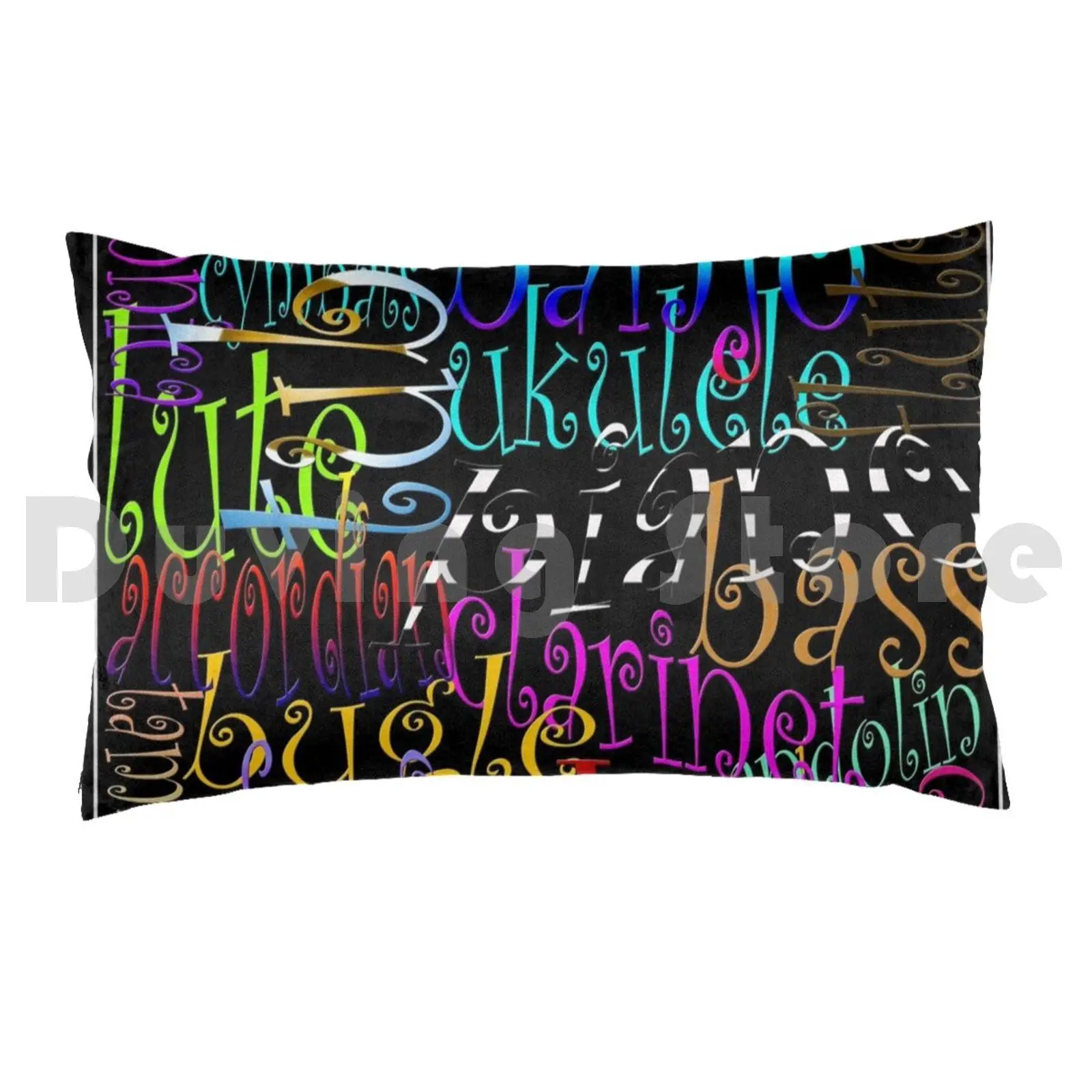 Graphic Music Pillow Case 20*30 Inch Music Musical Instruments Sax Piano Trumpet Drums Banjo Guitar Violin