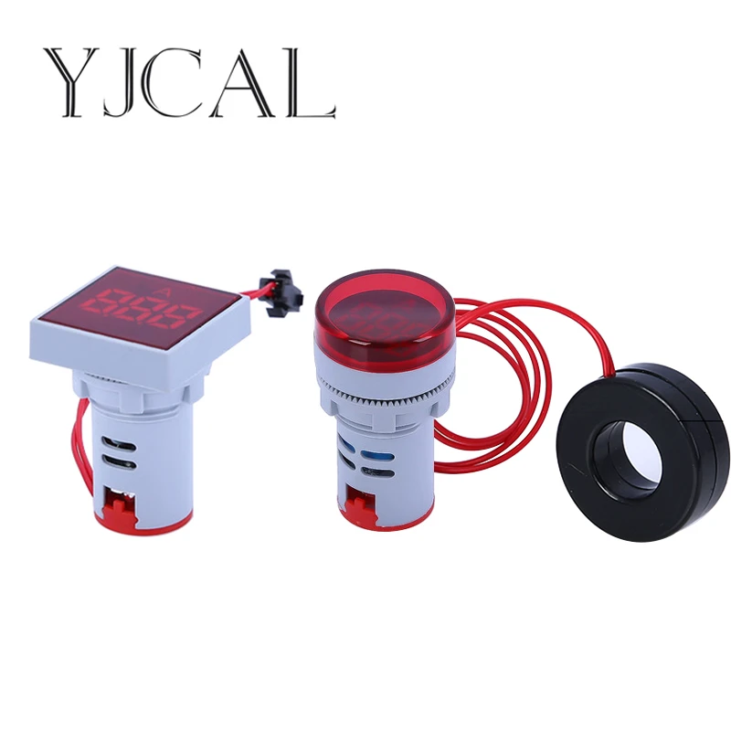 소형 LED 디지털 디스플레이 전류계 AC 60v-500v 디지털 표시 조리개 22mm 신호 램프, 보트 경고등 범위 1-100a