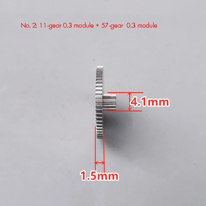 57 Teeth Precision Metal Motor Gear Wheel 0.3 Modulus with Small 10 /11 Teeth 2mm Hole Diameter Speed Reduction Gearbox