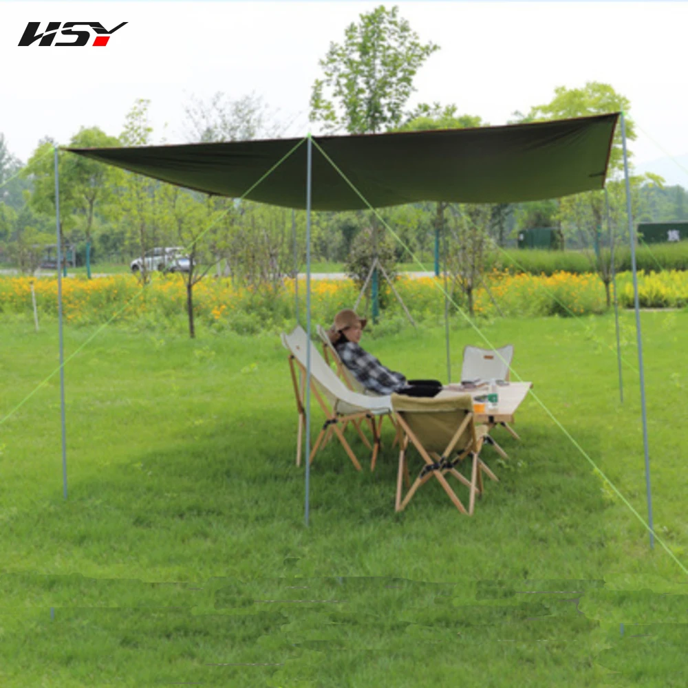 Imagem -04 - Tarp Khaki com Bloqueio uv Revestido Preto Camping Canopy Toldo Survival Sun Rain Tarp Impermeável 5000 mm 6x4.5 m Upf50 +