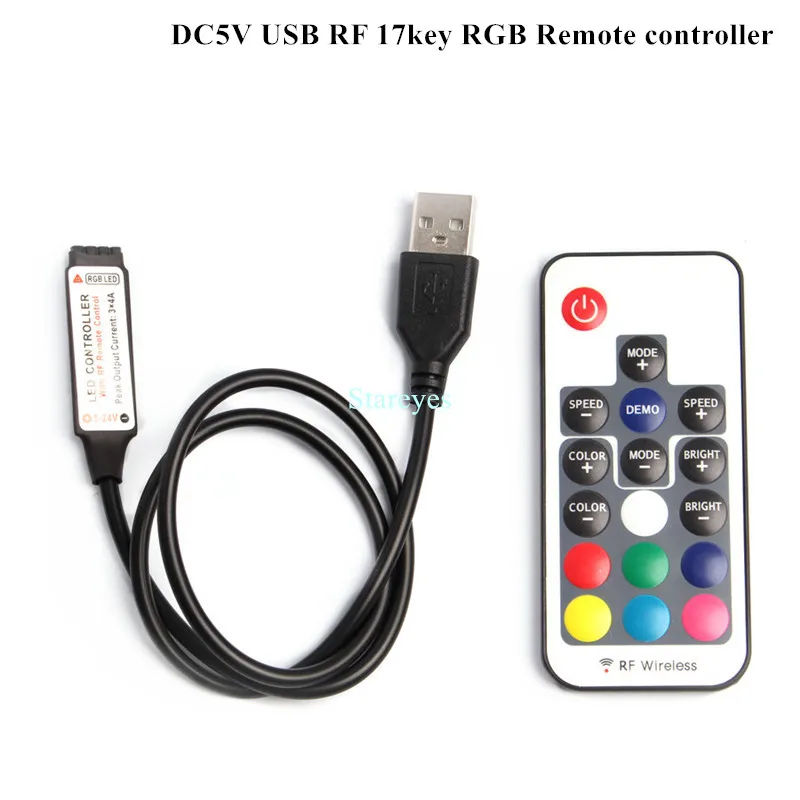 1 Piece of DC5V USB LED RGB Controller Mini 3Key Dimmer IR 24Key RF 17key Bluetooth Wireless Remote Control for 5V RGB LED Strip