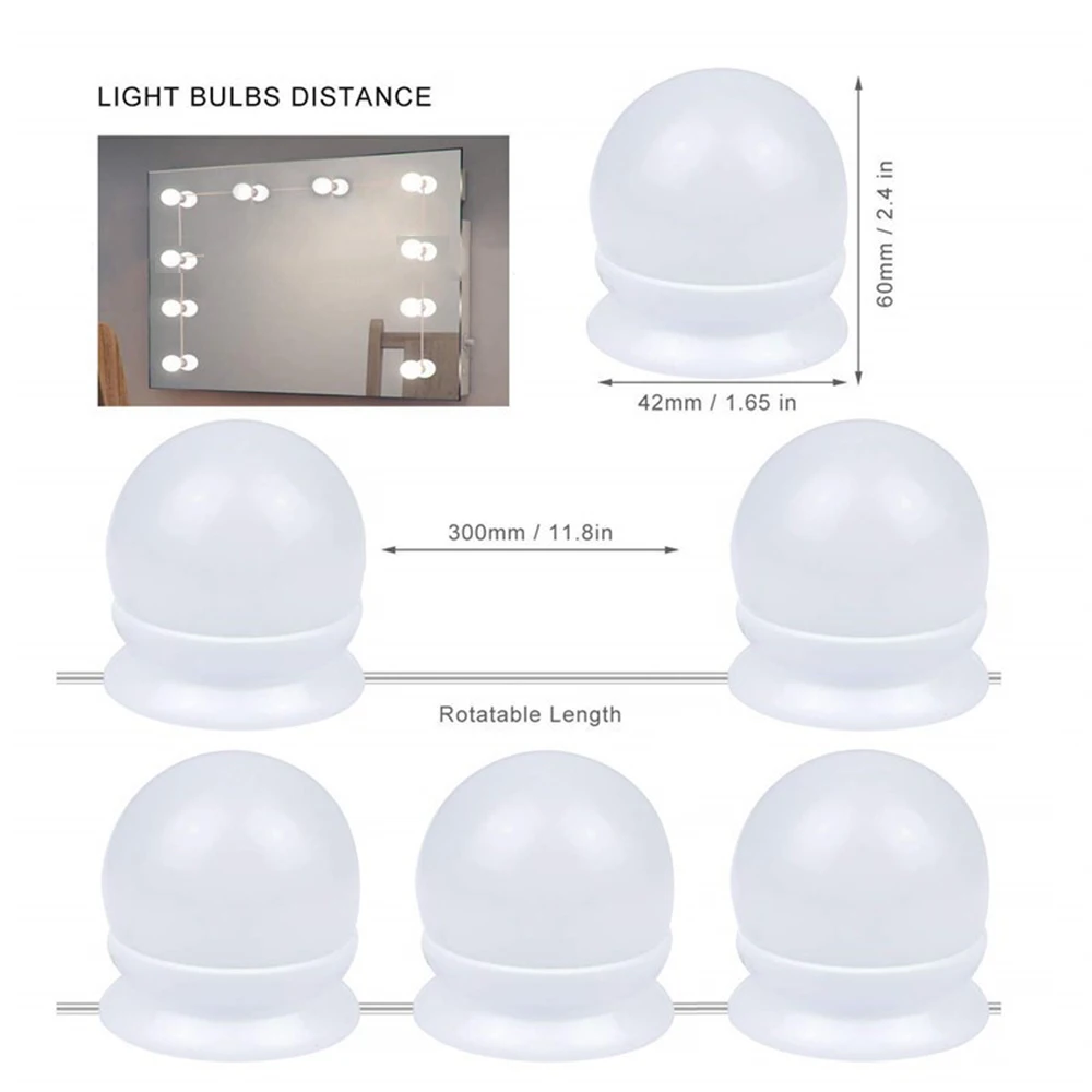 5V USB Hollywood Mirror Light With Touch Dimmer Makeup Table Mirror Led Light Bedroom Decor 10 Led Bulbs Vanity Light 3-Color