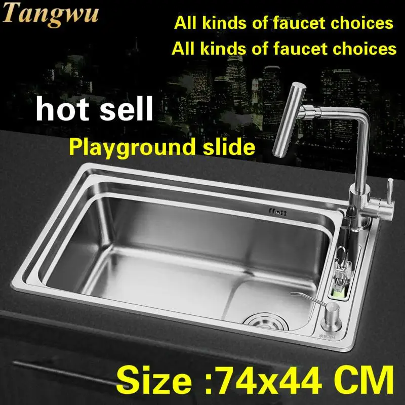 Free shipping Fashionable standard kitchen sink single bowl whole drawing food grade 304 stainless steel hot sell  740x440 MM