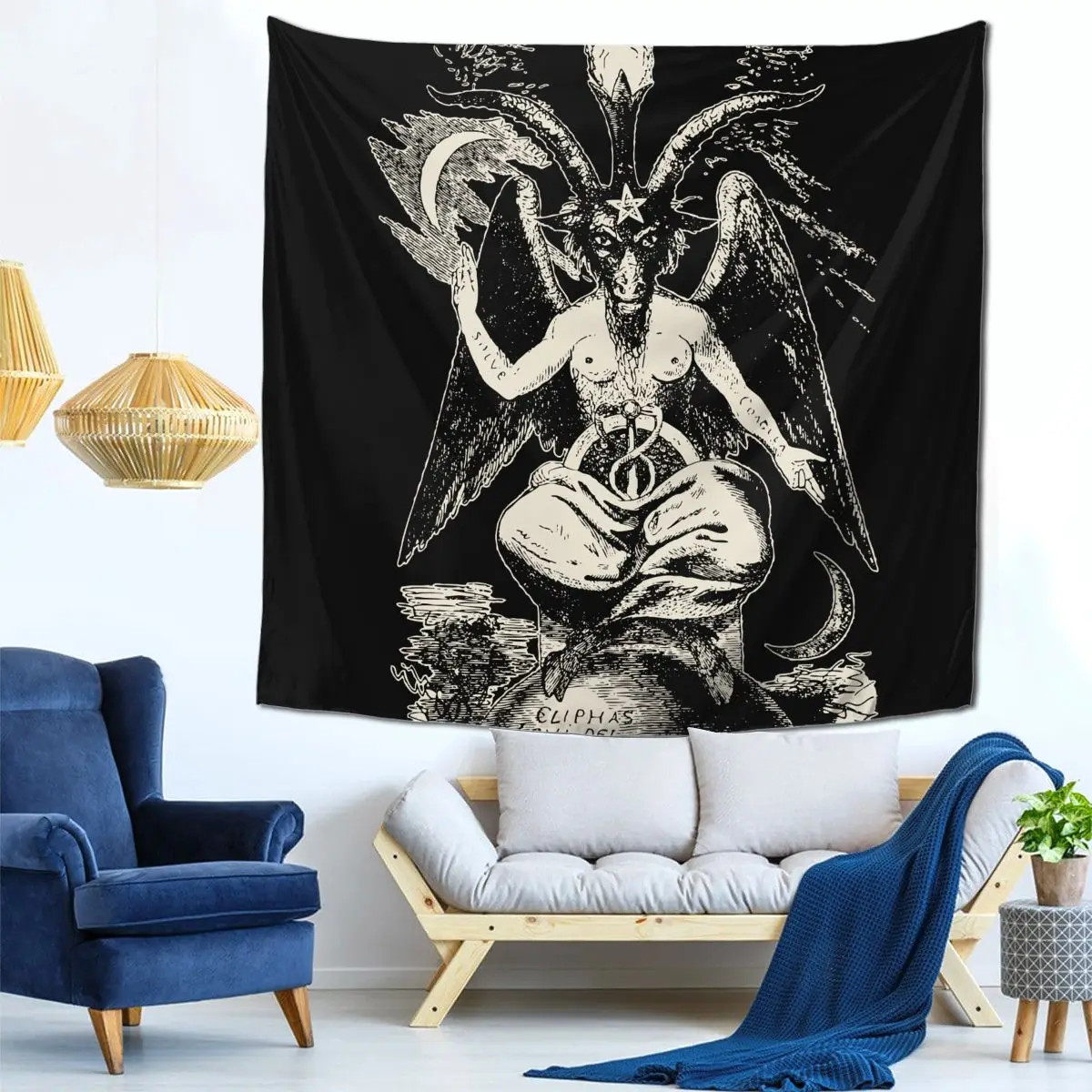 Baphomet Tapestry Colorful Polyester Wall Hanging Devil Lucifer Demon Teufel Wall Decor Psychedelic Wall Covering 95x73cm