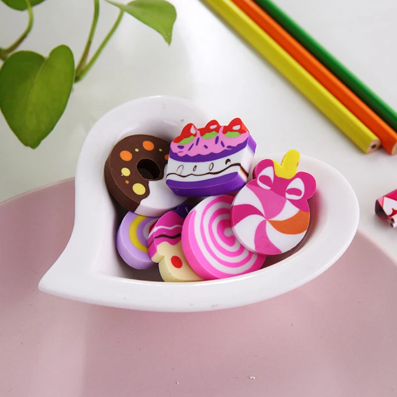 6pcs/lot Lovely Cake Donut Pencil Eraser Kawaii Mini Animal for School Student Stationery Kids Prize Toys Gift