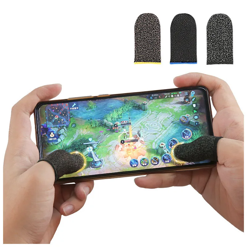 1 Pair Gaming Finger Sleeve Fiber Breathable Fingertips for Games Anti-Sweat Touch Screen Finger Cots Cover Sensitive Mobile