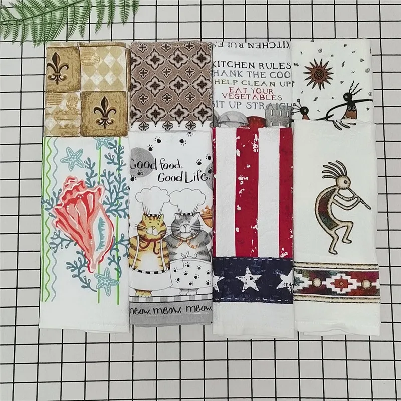 5 Stück/Set 41x64cm 100% Baumwolle Bunt Bedruckte Geschirrtücher Reinigungstücher Tischservietten Kochutensilien Küchen-Handtücher – Detail 2