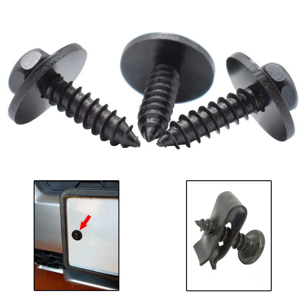 10Pcs 5mm Self Drilling Tapping Screw Hex Washer Head For BMW Self Tapping Bolt License Plate Screws Black