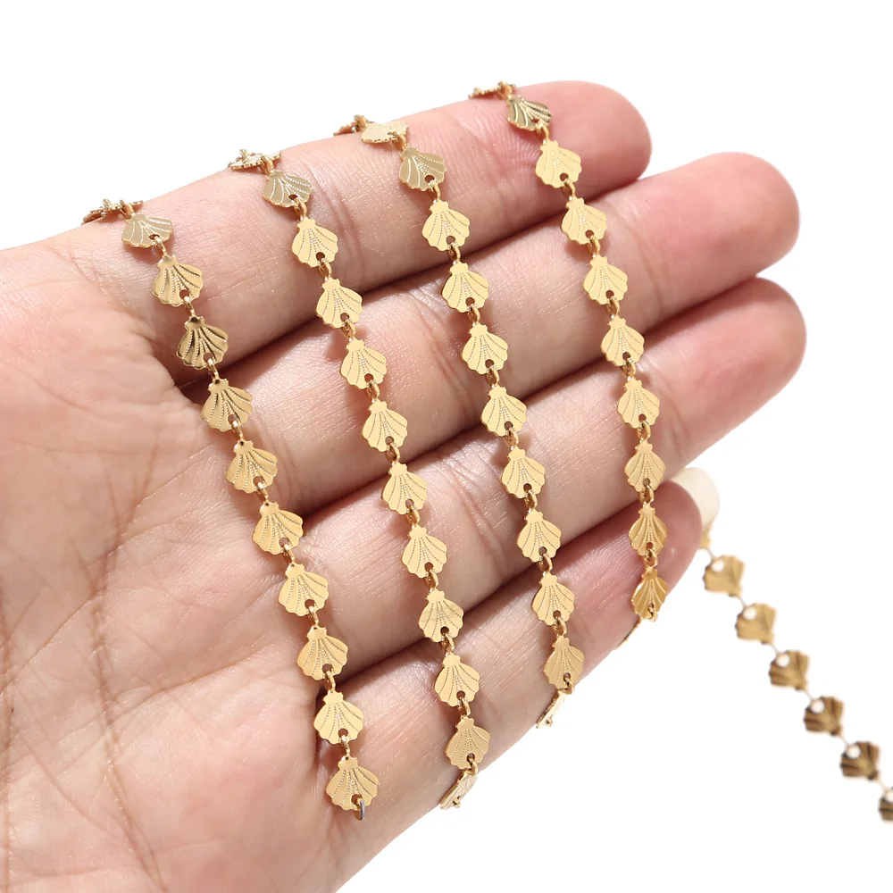 New Arrival Gold Tone Stainless Steel Decorative Link Chains with leaf Necklace Making 6mm width For DIY Jewelry Making Findings