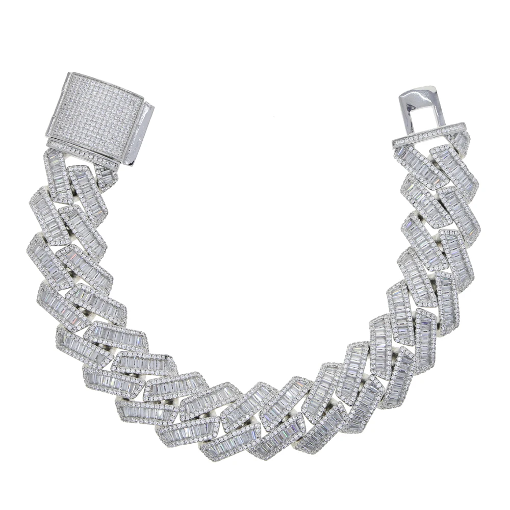 New Iced Out Bling Rectangle CZ Heavy Chunky Cuban Chain Bracelet 19mm Silver Color Zircon Bangle Hip Hop Men Jewelryv