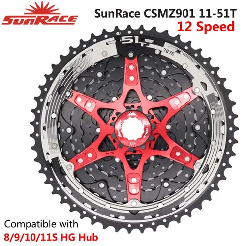 Imagen 2 del producto SunRace nuevo CSMZ901 rueda libre 12 velocidades 11-51T Cassette de bicicleta de montaña volante de inercia 12S piñón Compatible Shimano HG