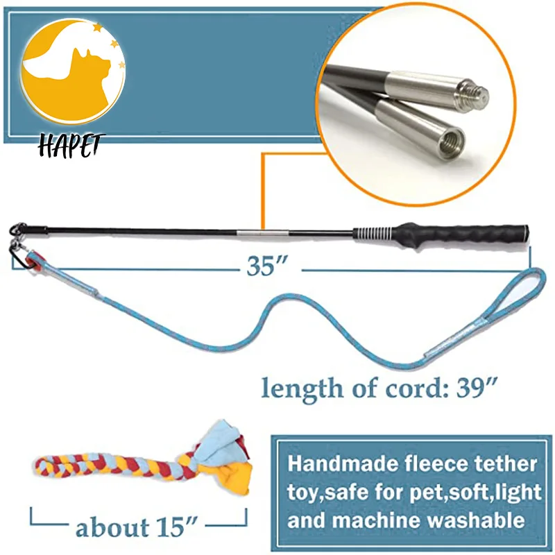 Interactive Flirting Dog Toy Durable Teaser Rod Wool Rope Iron Stick Outdoor Exercise Training Toy for Large/Medium/Small Pet