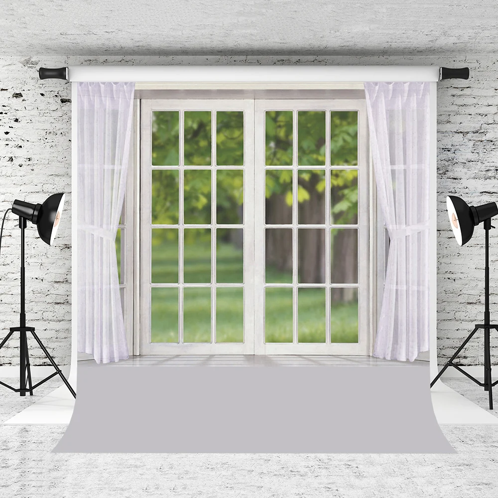 VinylBDS Indoor Photography With Window Background Scenic Glass Door Photography Backdrops Curtains Photography Backdrop 3155 LK