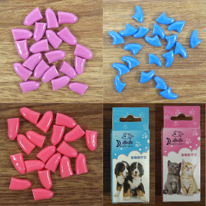 20PCS Soft Cat Dog Nail Caps Cat Nail Cover Pet Silicon Nail Protector With Free Glue And Applictor Size XS S M L