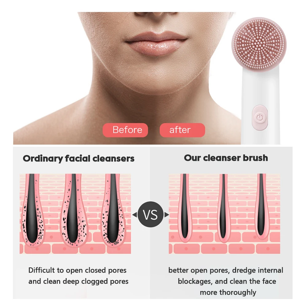 Vibrating Facial Cleanser Brush Battery Powered Waterproof Electric Face Cleaning Brush 2 Speed Face Deep Washing Massaging