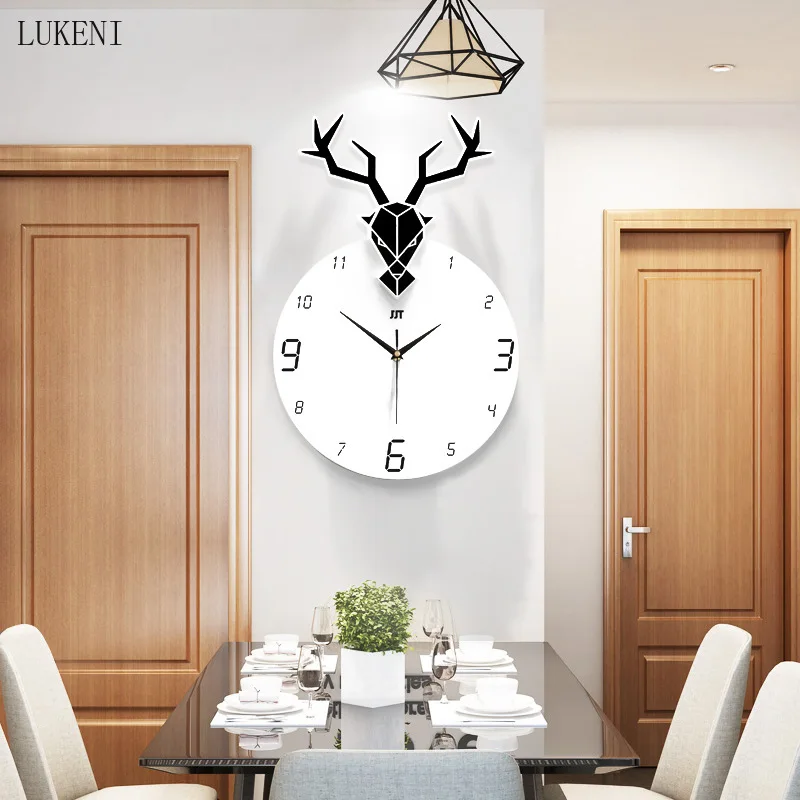 

Deer Head Wall Clock European Personality Creative Living Room Simple Clock Stylish Atmosphere Decorative Clock Photo Frame