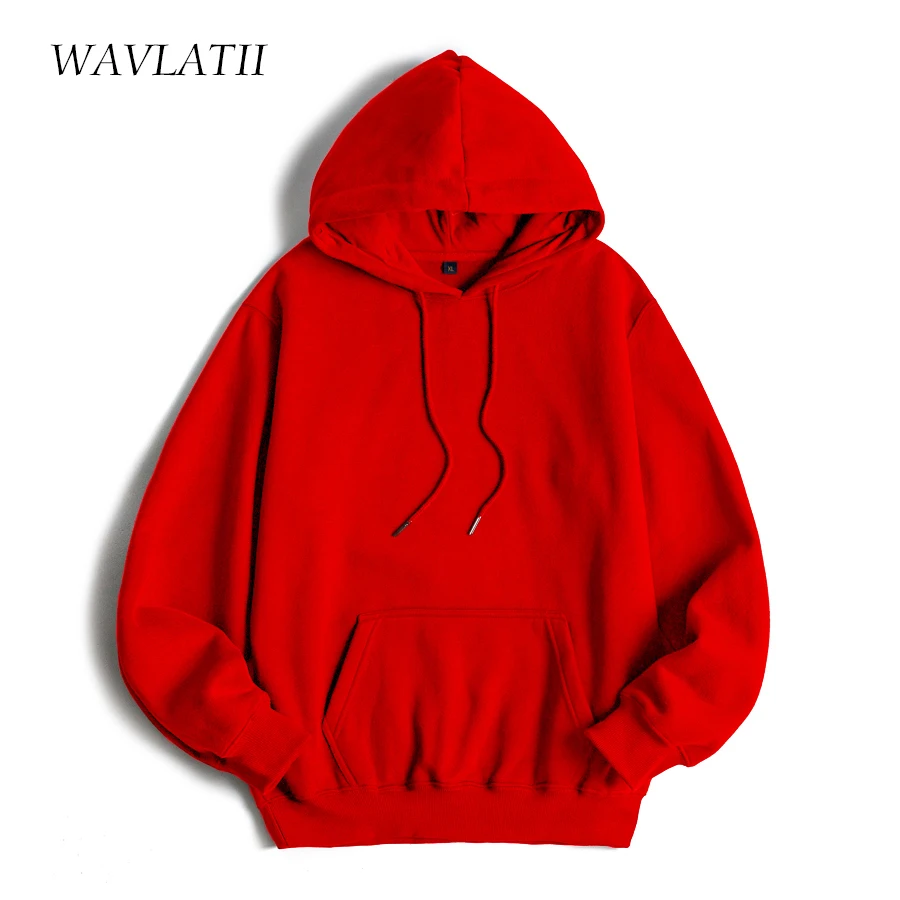 WAVLATII Women 2021 New Fleece Hoodies Female Dark Green Casual Warm Hooded Sweatshirts Lady Thick Red Tops WH2104