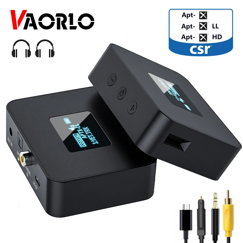 

VAORLO OLED Display CSR 5.0 Bluetooth Audio Transmitter APTX-HD/LL SPDIF+Coaxial+3.5mm AUX Wireless Adapter For TV PC