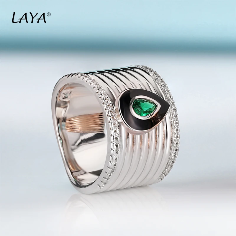 LAYA 925 Sterling Silver Fashion High Quality Zircon Original Enamel Paint Spray Rings For Women\'s Men\'s Classic Jewelry