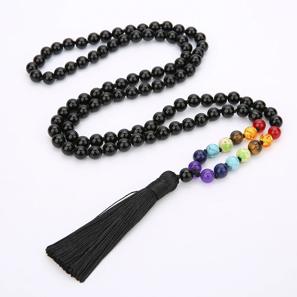 7 Chakra 108 Mala Beaded Knotted Necklace Meditation Yoga Prayer Jewelry Tassel Pendant for Men and Women