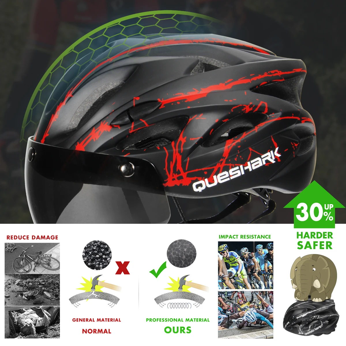 QUESHARK Men Women Ultralight Cycling Helmet MTB Road Bike Bicycle Motorcycle Riding Removable Yellow Colorful Lens QE111