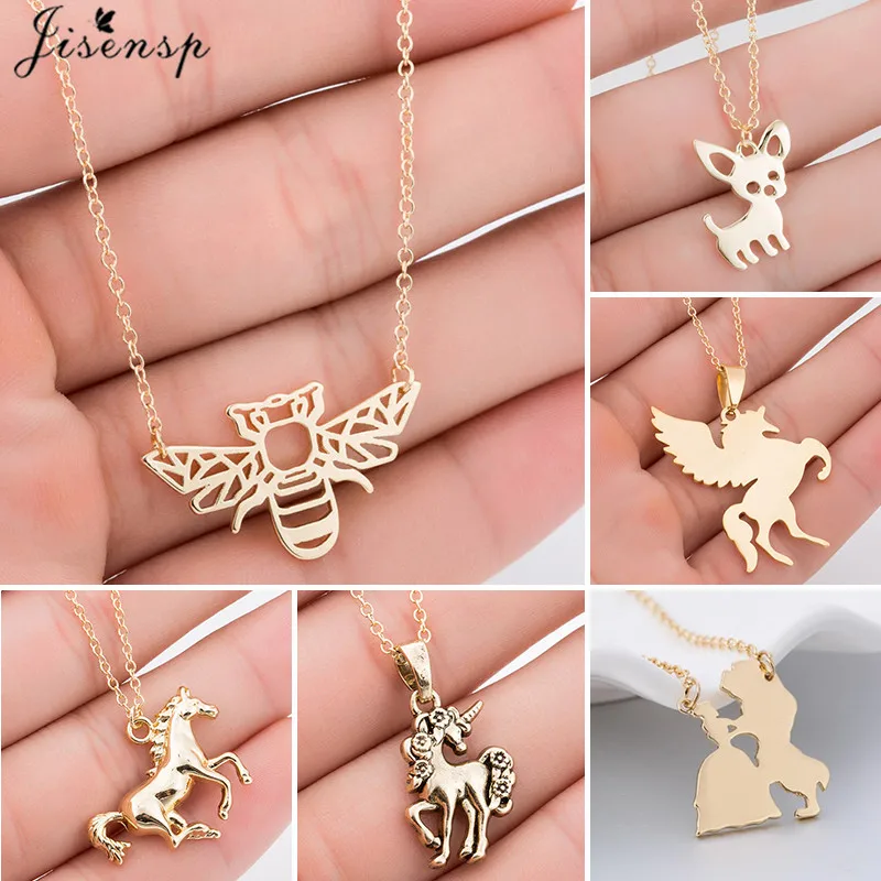 2024 Stainless Steel Origami Bee Necklaces for Women Lovely Animal Chihuahua Dog Pendant Horse Unicorn Necklace Chain Collares