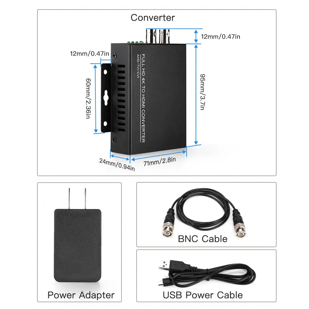 TVI/CVI/AHD to HDMI Converter Adapter Full HD 4K 720P/1080P/3MP/4MP/5MP/8MP BNC to HDMI Video Converter for Monitor HDTV DVRs