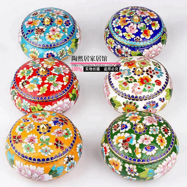 Beijing characteristic craft copper tire Enamel Cloisonne washing pot chess pot peony jewelry box gift ornaments