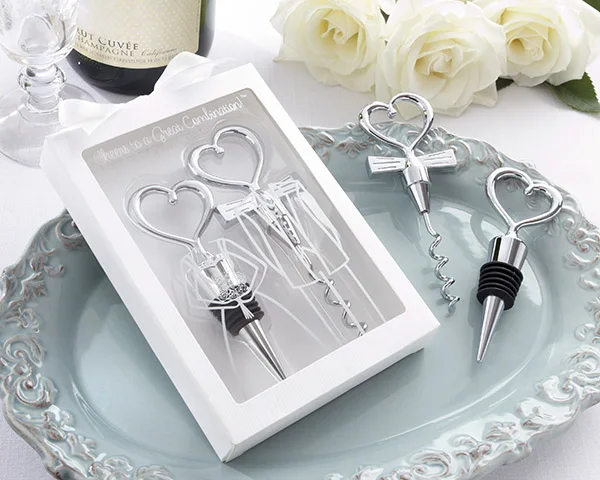 Wedding souvenirs gift for guests of Wine corkscrew and Stopper gift set for Bride and Groom Wine Party Favors 10Pcs/lot=5Boxes