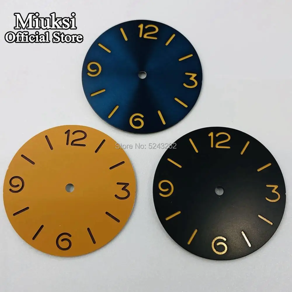 Miuksi 38.8mm black blue orange sandwich sterile watch dial luminous dial fit ETA 6497/6498 movement