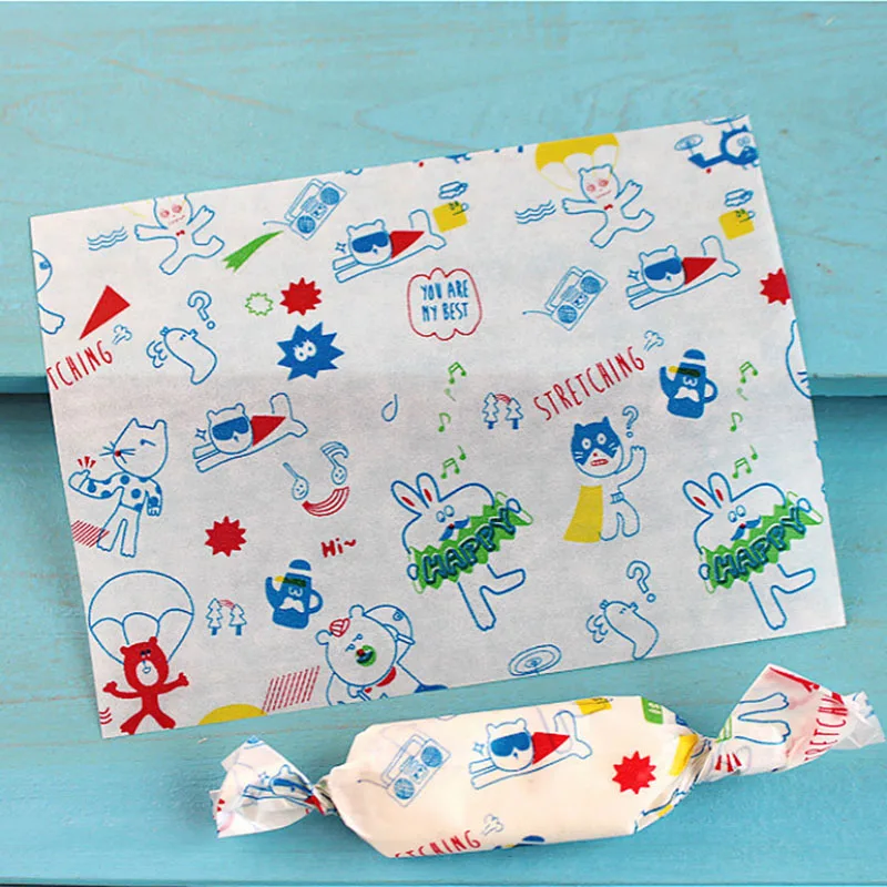 200pcs/lot Candy Wrapper Cartoon cat Birthday Party Homemade Greaseproof Waterproof Twisting Wax Paper Nougat Wrapping Oil Paper