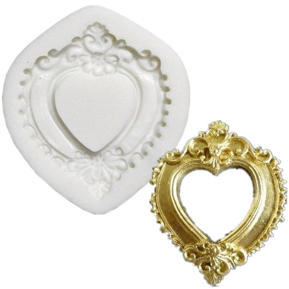 

Vintage Heart Shape Mirror Frame 3D Silicone Mold Lace Mould Fondant Chocolate Molds Cake Decorating Tools
