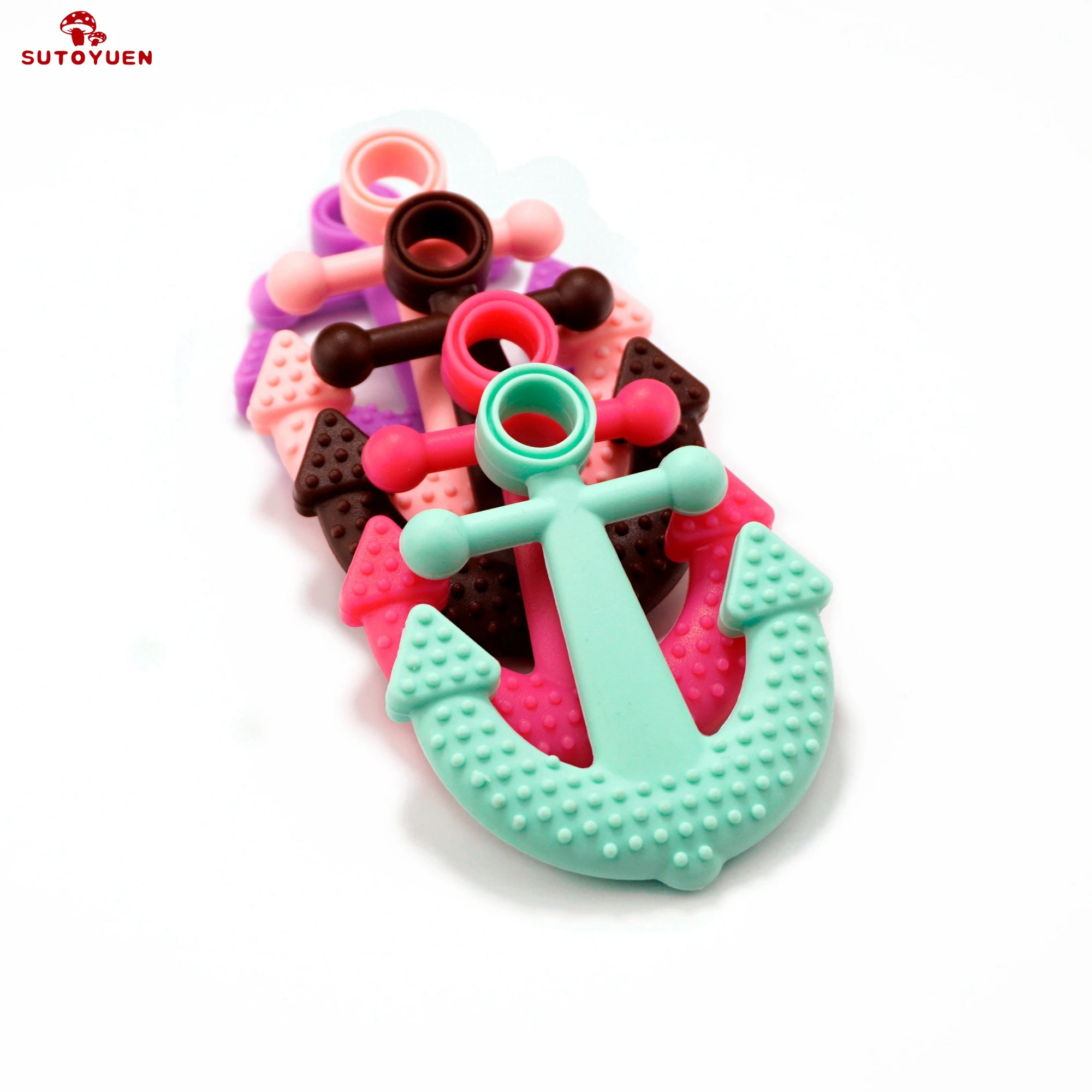 Sutoyuen Baby Teether Ship Anchor Silicone Beads Pendant 5pcs Safe for Chew Baby Nursing Teething Anchor Teether Toys BPA Free