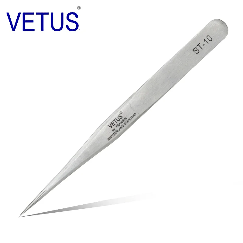 VETUS ST-10 ( 110mm ) High Precision Tweezers Stainless Steel Non-magnetic Acid-proof Pincers  Eyelashes Beauty Manicure Tools