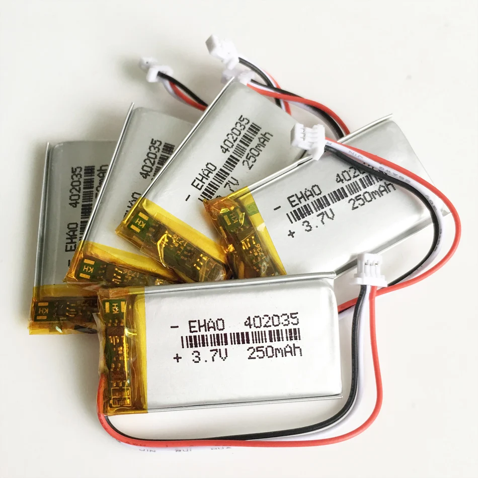 2/5/10 szt. Akumulator Lipo 3,7 V 250 mAh 402035   + Wtyczka JST 1,0 mm 3-pinowa do nagrywania bransoletki MP3 GPS Bluetooth