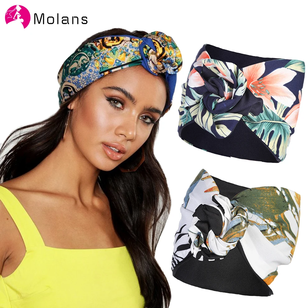 

MOLANS New Floral Printing Elastic Bandana Wire Headband Knotted Fashion Tie Scarf Hairband Headdress for Women Hair Accessories