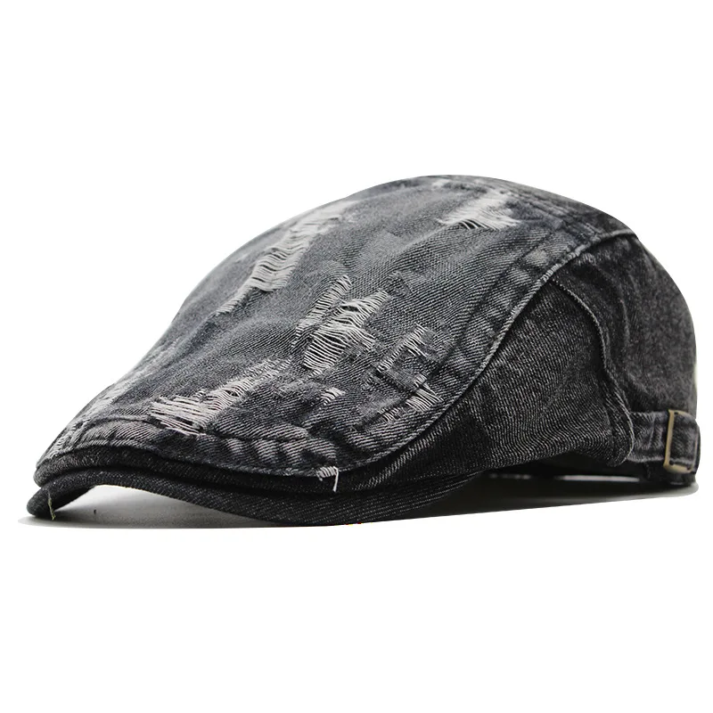 

Solid Washed Denim Flat Men women Cap Blank Vintage Newsboy Style Ivy Cap Cabbie Gatsby Peaked Cap Beret Hat Jean Summer Visor