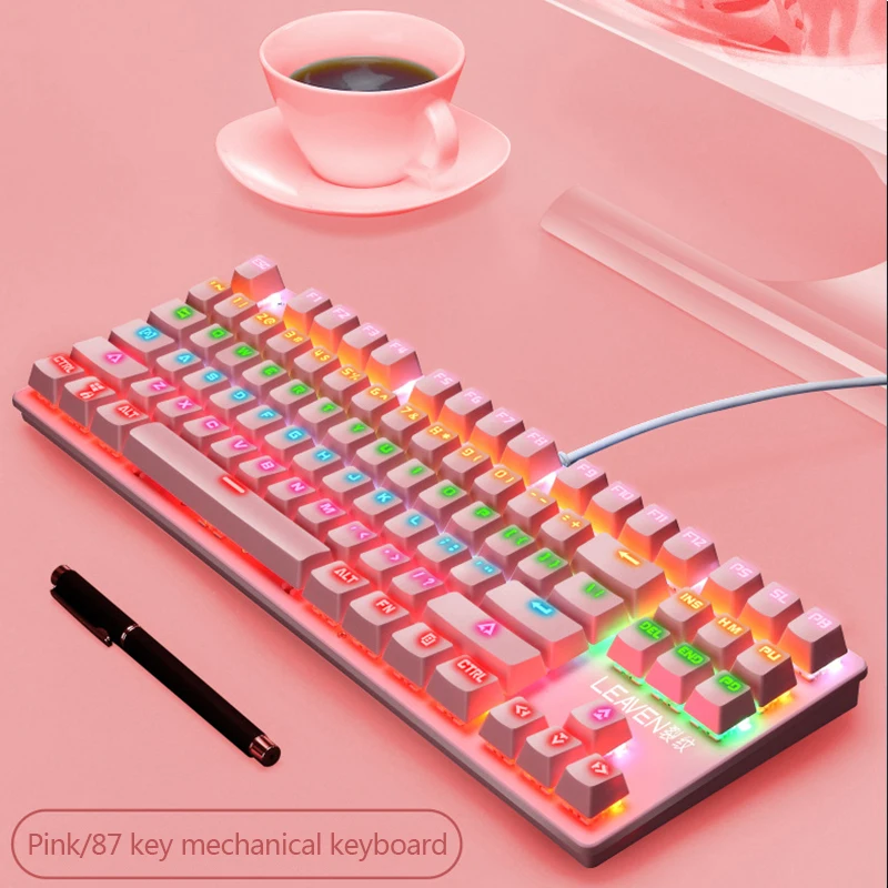 

K550 Girls Pink 87 key real mechanical keyboard green axis chocolate office typing game keyboard