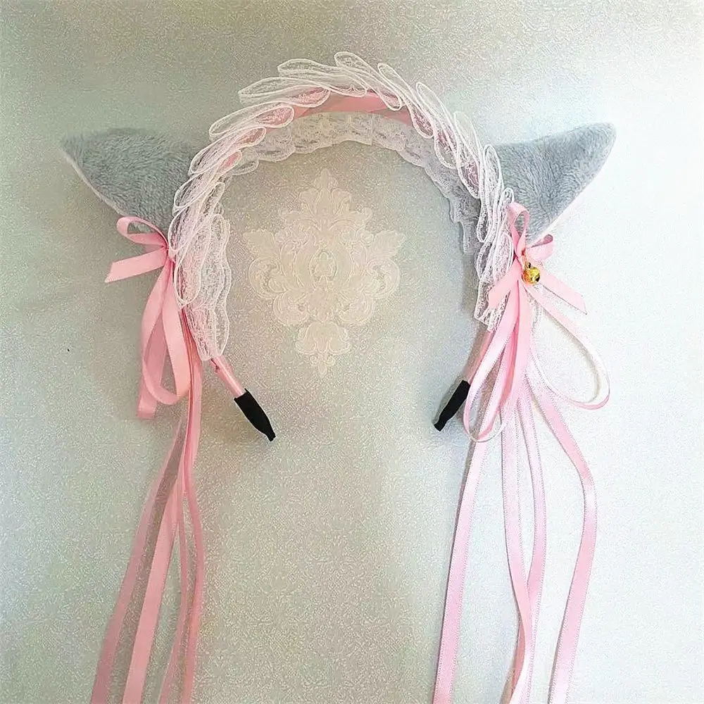 1 pz Kawaii orecchie di gatto fascia pizzo fiocco testa avvolgere Lolita festa di nozze Cosplay cameriera copricapo donne ragazze accessori per