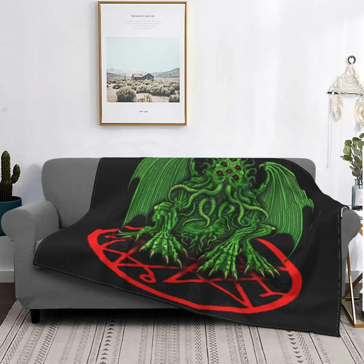 

Cthulhu Waits Knitted Blankets Lovecraft Occult Horror Flannel Throw Blanket Home Couch Decoration Ultra-Soft Warm Bedspreads