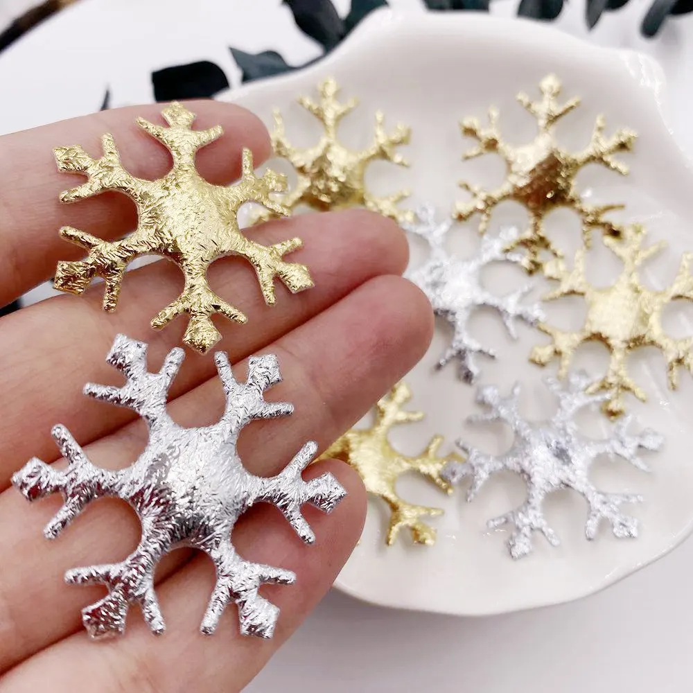 100pcs 35mm Padded Gold Silver Cloth Christmas Snowflower Patchs christmas Appliques DIY Bow Accessories Craft Supplies