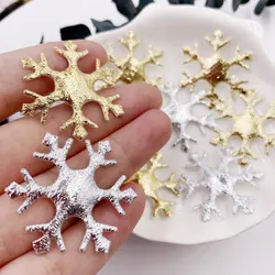 100pcs 35mm Padded Gold Silver Cloth Christmas Snowflower Patchs christmas Appliques DIY Bow Accessories Craft Supplies
