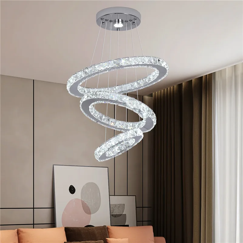 Crystal Led Ring Pendant Lights Modern Chandelier Ceiling Lamps Living Dining Room Decoration Lustre Hanging Fixtures Luminaire