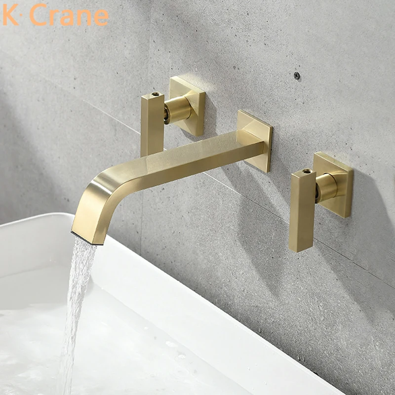 

Gold Faucet Bathroom Wall Concealed Mount Tap Hot Cold Water Mixer Faucets Dual Handle Brass Basin Torneira Bateria Lazienkowa